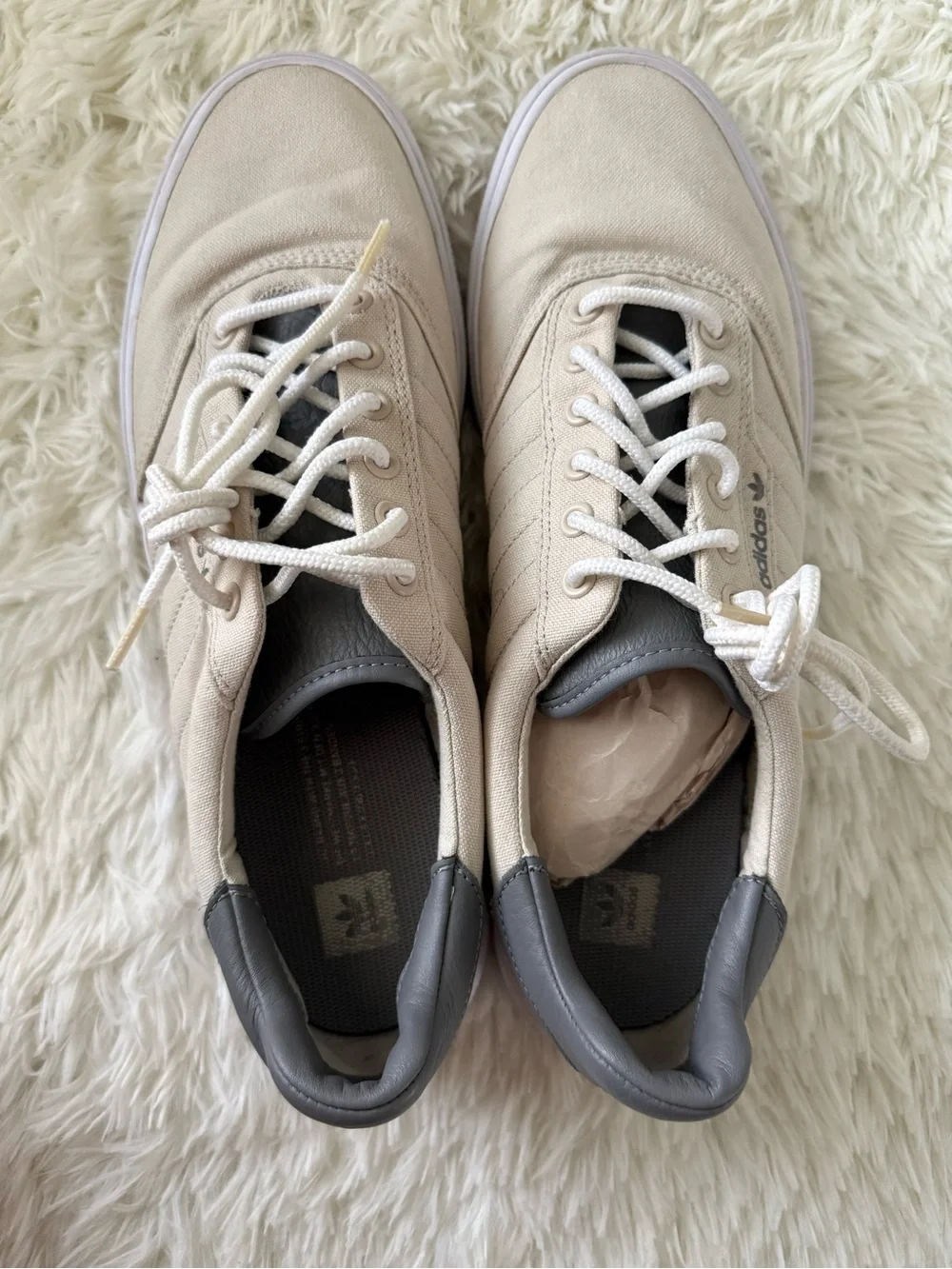 adidas Cream Canvas Sneakers Casual Lace Up Shoes Men’s 12.5 Neutral Streetwear - Picture 4 of 6